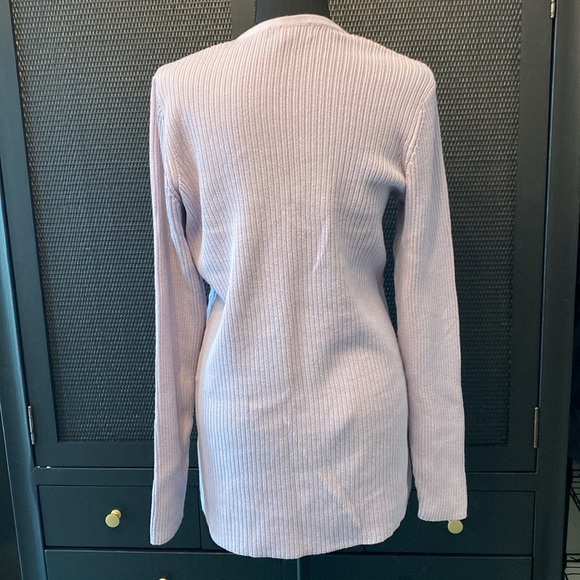 Lands’ End Sweater V-Neck Long Sleeve Cable Knit Cotton Lavender Medium Tall - Picture 4 of 4